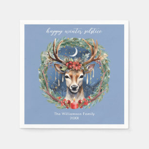 Winter zonnewende vakantie herten krans Yule Kerst Servet