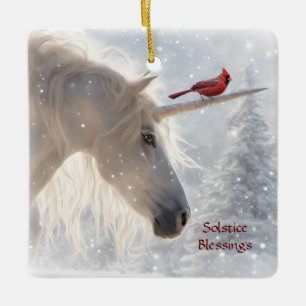 Winter Zonnewende Yule Eenhoorn Sneeuw Keramisch Ornament
