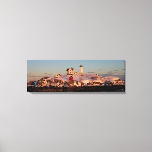 Winter zonsondergang bij Nubble Light Canvas Afdruk (Voorkant)