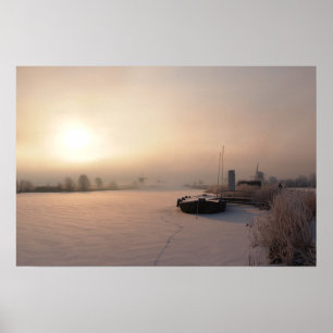 Winter zonsondergang in Nederland poster