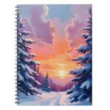 Winter Zonsondergang met Sneeuw | Waterverf Landsc