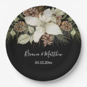 Winter Zwart-wit Elegant Script Bruiloft Papieren Bordje (Voorkant)