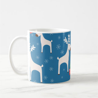 Winterachtergrond met deers (naadloos patroon) en koffiemok