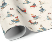 Winterachtergrond van kinderen op sleeën cadeaupapier (Rol Hoek)
