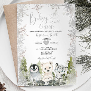 Winterarctisch Dier Baby shower Zilveren Sneeuwvlo Kaart