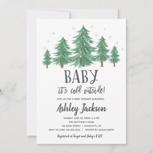 winterBaby shower Greenery Bossen Kaart (Voorkant)