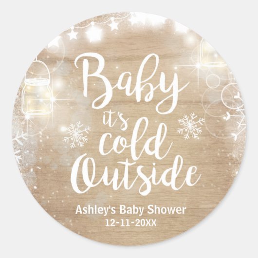 WinterBaby shower Koud buiten sticker Rustic (Voorkant)