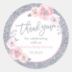 WinterBaby shower Roze en Zilver Snowflake Favor Ronde Sticker