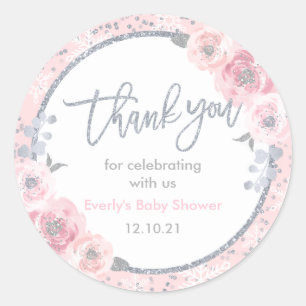 WinterBaby shower Roze en Zilver Snowflake Favor Ronde Sticker