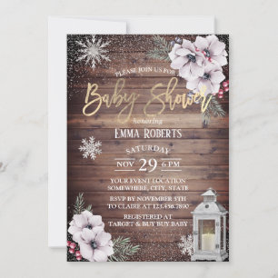 WinterBaby shower Rustic Lantern Snowflakes Kaart