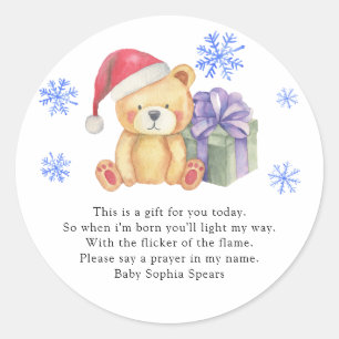 Winterbeer babyshower - Gebedskaarslabel Ronde Sticker