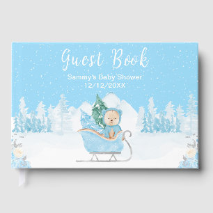 Winterbeer Blauwe slee Baby Shower Gastenboek
