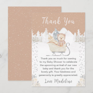 Winterbeer Bruine slee Baby Shower Bedankkaart