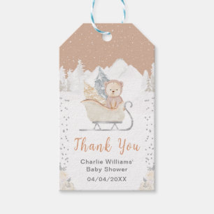 Winterbeer Bruine slee Baby Shower Bedankt Cadeaulabel