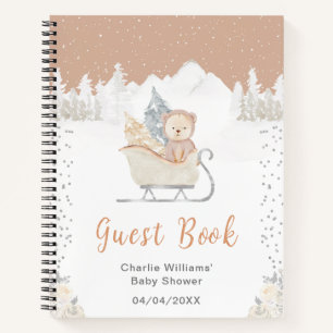 Winterbeer Bruine slee Baby Shower Gastboek Notitieboek