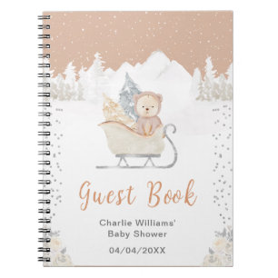 Winterbeer Bruine slee Baby Shower Gastboek Notitieboek
