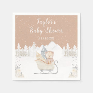 Winterbeer Bruine slee baby shower Servet