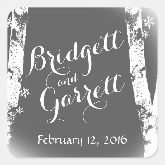 Winterberken en sneeuwvlokken vierkante sticker (Voorkant)