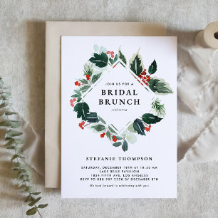 Winterberry en Holly Greenery bruidsbrunch Kaart