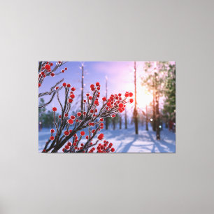 Winterberry in Ice Canvas Afdruk