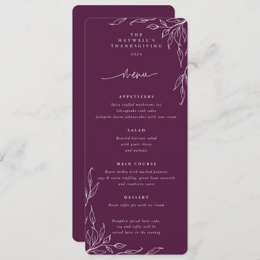 Winterberry Leaf Motif Thanksgiving Flat 4 Course Menu (Voorkant / Achterkant)