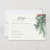 Winterbessen en dennen Waterverf groen bruiloft RSVP Kaartje (Voorkant)