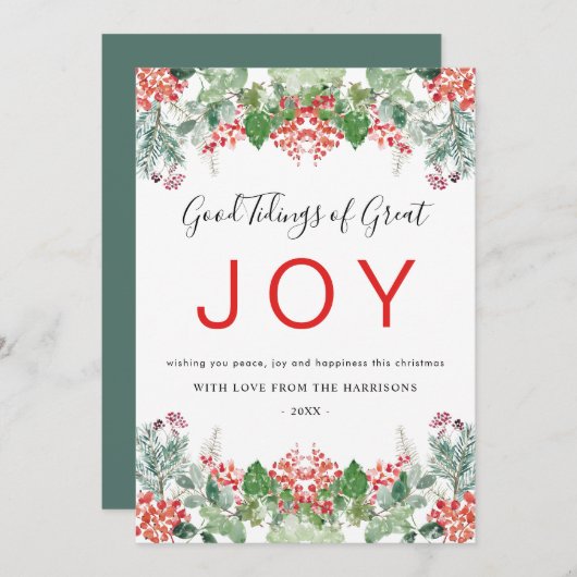Winterbessen en groen blijdschap met Kerstmis Feestdagenkaart (Voorkant / Achterkant)