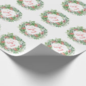 Winterbessen en groen Vreugde Kerstmis Cadeaupapier (Hoek)
