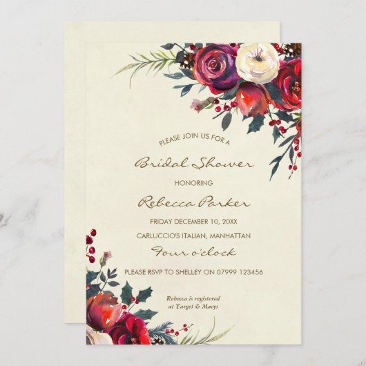 winterbessen met bridale doucheuitnodiging kermas kaart (Voorkant / Achterkant)