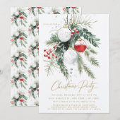 Winterbessen Rode Witte Ornamenten Kerstfeest Kaart (Voorkant / Achterkant)