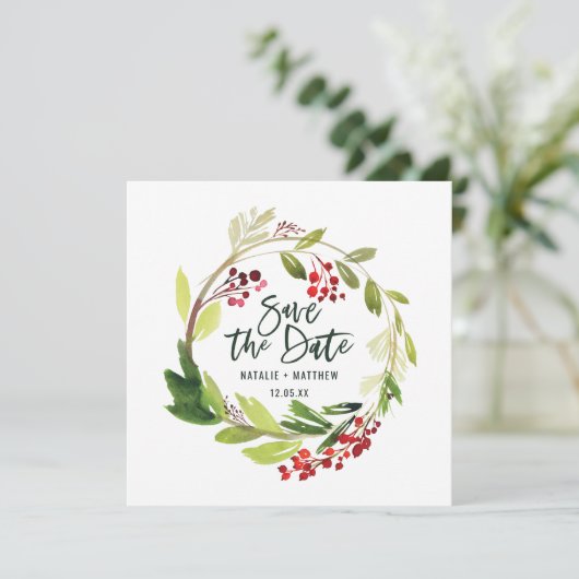 Winterbladerblad met de datumkaart save the date (Staand voorkant)