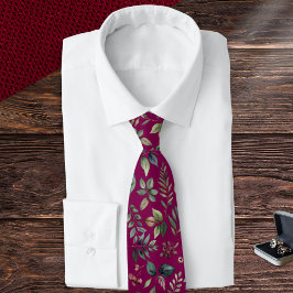 Winterbladeren en bessen Mannen Bourgogne Botanisc Stropdas