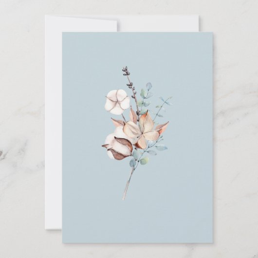 Winterbladeren en herten Waterverf Blauw Bruiloft Kaart (Achterkant)