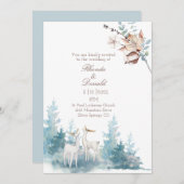 Winterbladeren en herten Waterverf Blauw Bruiloft Kaart (Voorkant / Achterkant)