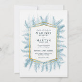 Winterbladgroen waterverf blauwe bruiloft kaart (Voorkant)