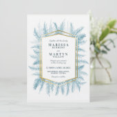 Winterbladgroen waterverf blauwe bruiloft kaart (Staand voorkant)