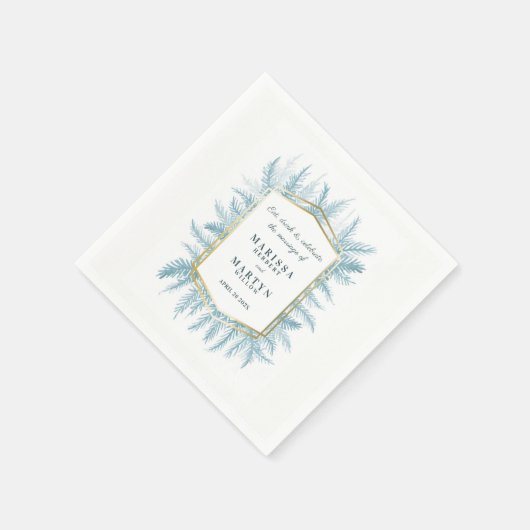 Winterbladgroen waterverf blauwe bruiloft servet (Hoek)
