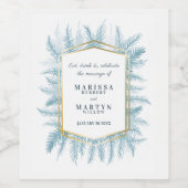 Winterbladgroen waterverf blauwe bruiloft wijn etiket (Enkel label)