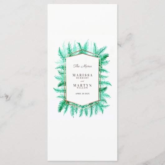 Winterbladgroen waterverf groene bruiloft menu (Voorkant)