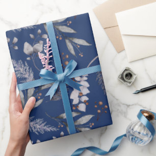 Winterblauw bladerbessen pine feestelijke Waterver Cadeaupapier