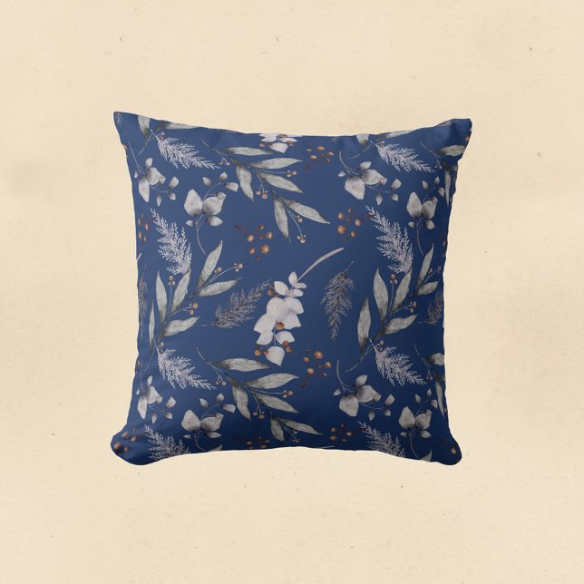 Winterblauw bladerbessen pine feestelijke Waterver Kussen (Creator heeft geüpload)