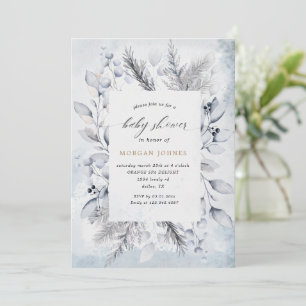 Winterblauw Elegant Bloemen Baby shower Invite