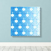 Winterblauw- en witsneeuwvlokken canvas afdruk (Insitu (Houten vloer))