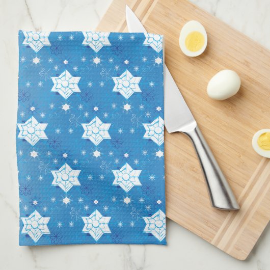 Winterblauw- en witsneeuwvlokken theedoek (Quarter Fold)