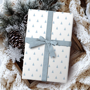 Winterblauw en witte kerstboomvloed cadeaupapier