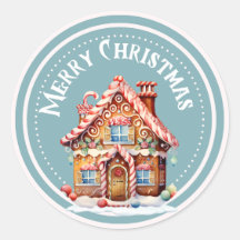 Winterblauw Kerst Gingerbread House Sticker