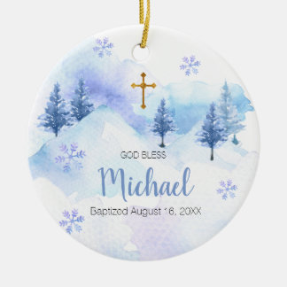 Winterblauw Sneeuwvlok Doop Ornament God Bless