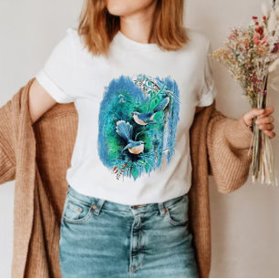 Winterblauw vogelschilderende dames t-shirt