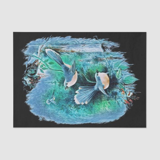 Winterblauw vogelschilderij 1 tissuepapier (Voorkant)