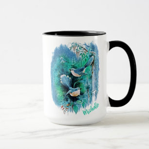 Winterblauw vogelschilderij met Mok van naam